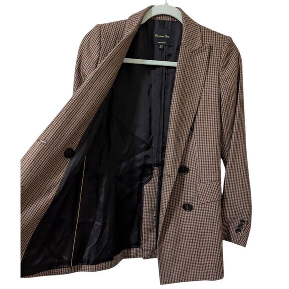Massimo Dutti Women's 2 Houndstooth Checkered Wool Blend Double Breasted Blazer - Picture 4 of 9